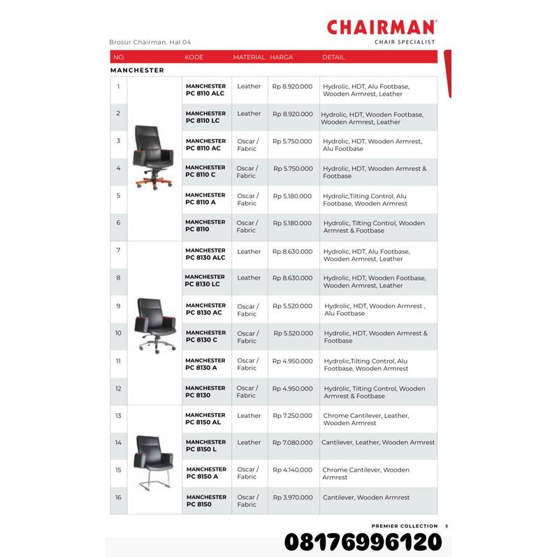 Kursi Kantor Chairman MANCHESTER PC 8110 ALC 8110 LC 8110 AC 8110 C 8110 A 8110 8130 ALC 8130 LC 8130 AC 8130 C 8130 A 8130 8150 AL 8150 L 8150 A 8150