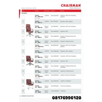 Kursi Kantor Chairman MILESA PC 9810 ALC 9810 LC 9810 AC 9810 A 9810 9830 ALC 9830 LC 9830 AC 9830 C 9830 A 9830 9850 AL 9850 L 9850 A 9850