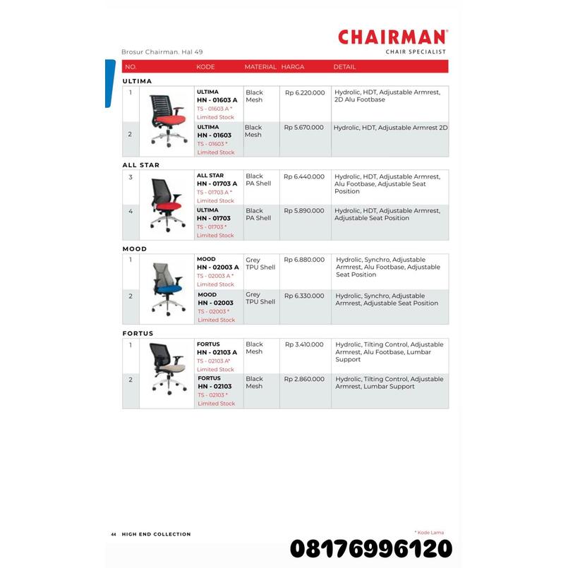 Kursi Kantor Chairman ULTIMA HN 01603 A 01603 ALLSTAR HN 01703 A 01703 MOOD HN 02003 A 02003 FORTUS HN 02103 A 02103