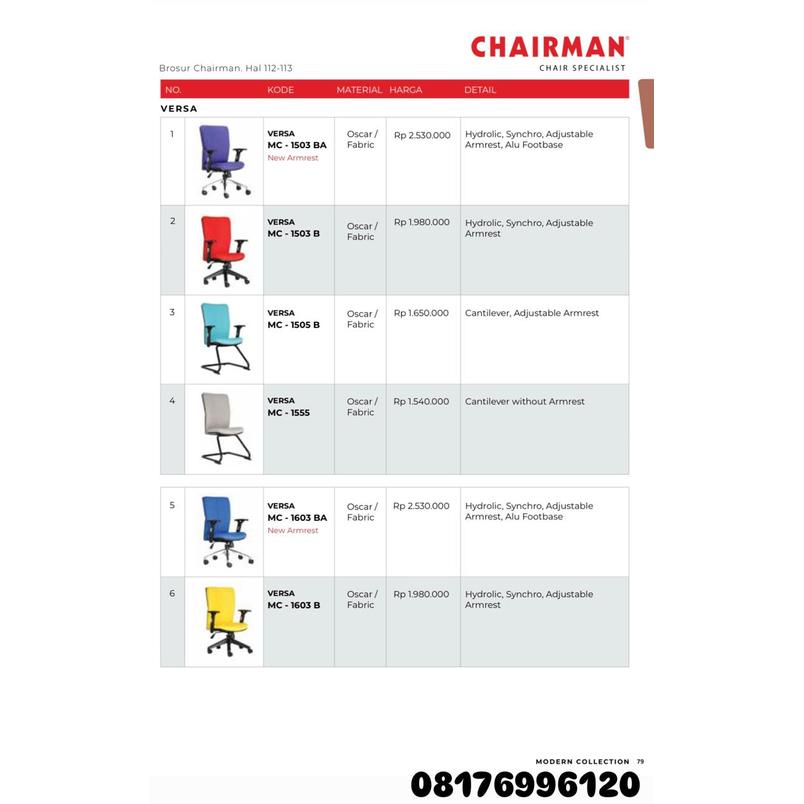 Kursi Kantor Chairman VERSA MC 1503 BA 1503 B 1505 B 1555 1603 BA 1603 B
