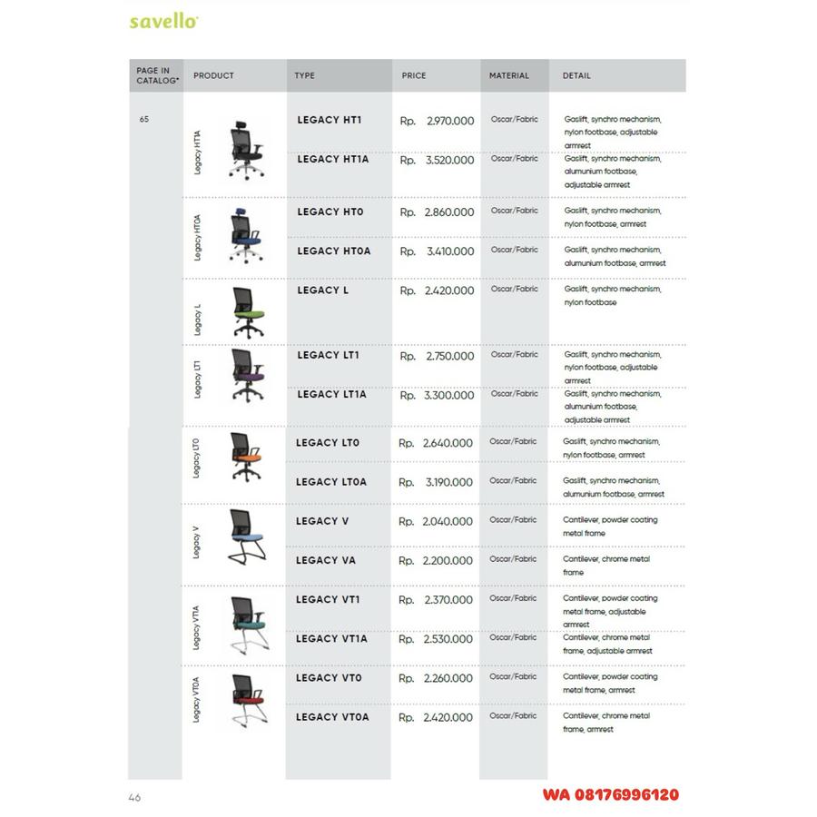 Kursi Kantor Savello LEGACY HT1 HT1A HTO HTOA L LT1 LT1A LTO LTOA V VA VT1 VT1A VTO VTOA
