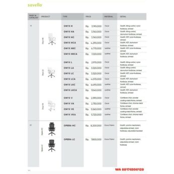Kursi Kantor Savello ONYX H HA HC HCA HKC HKCA L LA LC LCA LKC LKCA V VA VK VKA & OPERA HC LC