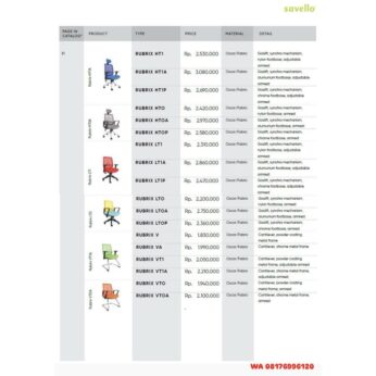 Kursi Kantor Savello RUBRIX HT1 HT1A HT1P HTO HTOA HTOP LT1 LT1A LT1P LTO LTOA LTOP V VA VT1 VT1A VTO VTOA