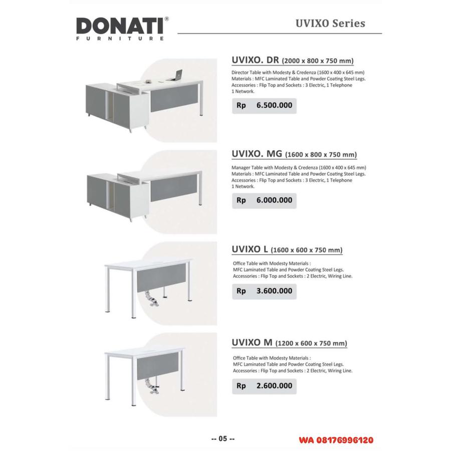 Meja Kantor Donati UVIXO. DR, MG, L, M, S, XS, WS 2P, WS 4P